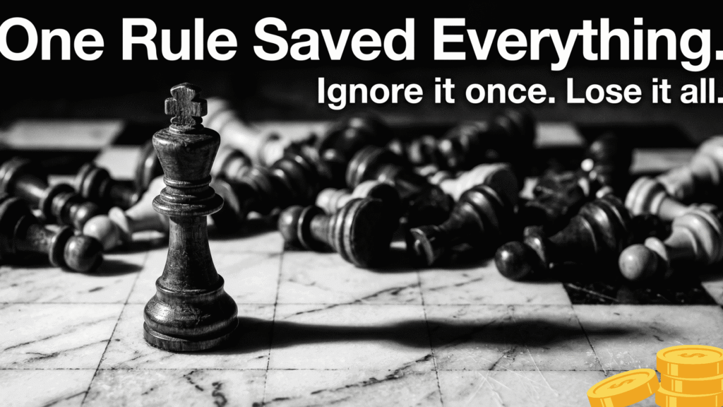Stock Trading Rules for Beginners That Actually Work (Used to Make 18,000% Returns) Chess king standing alone representing the one stock trading rule that saves beginners from losing everything