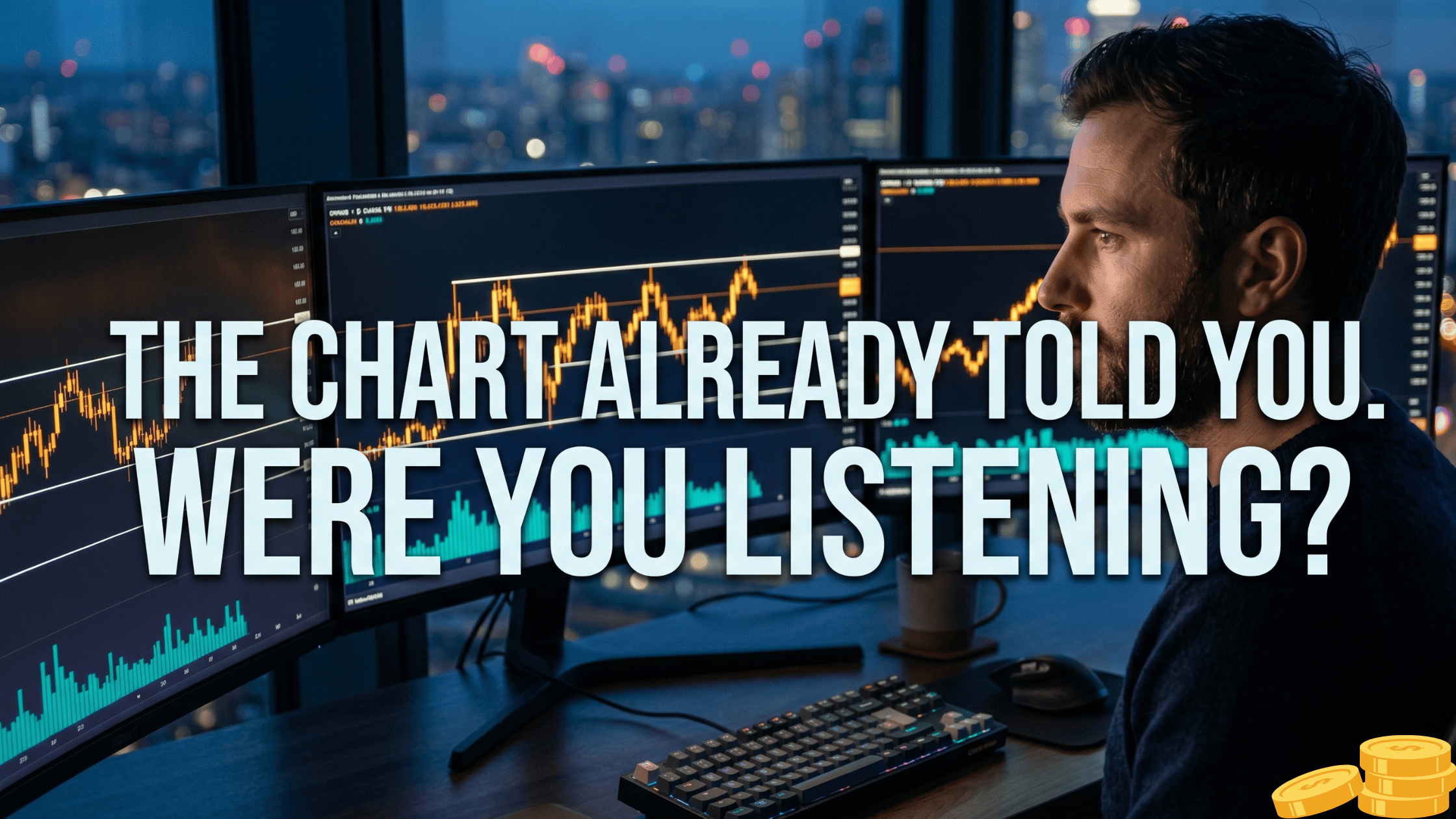 How to read price and volume in trading — trader analysing bar charts with volume histogram on dark-mode screens