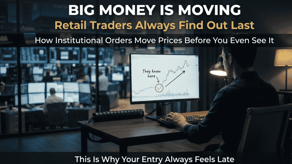 institutional order flow affecting retail traders 
single trader at desk watching price move already in progress