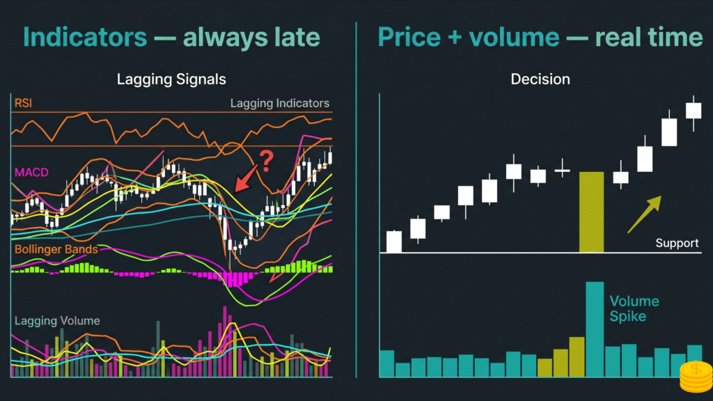 How to Read Price and Volume in Trading: The Bar Chart Method That Changes Everything price volume trading vs indicators lag.jpg