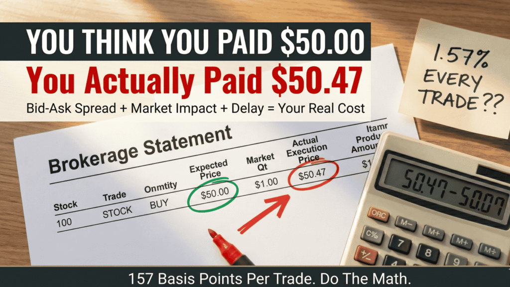 transaction costs in trading brokerage statement showing 
difference between expected price and actual execution price