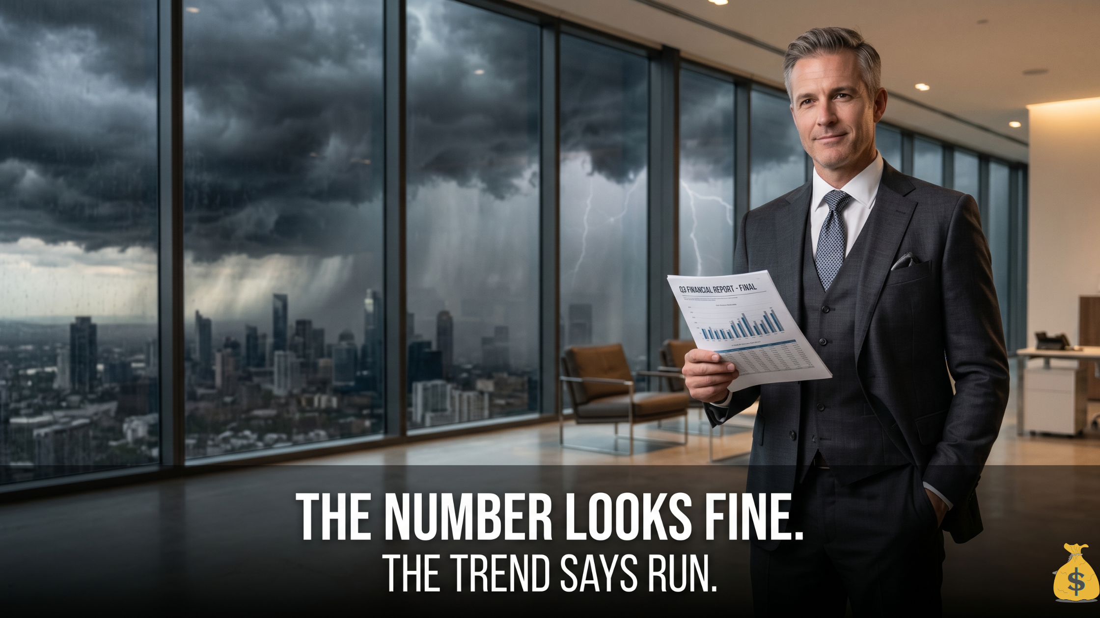 How to analyze stock fundamentals using financial statement trends investor holding report with storm approaching