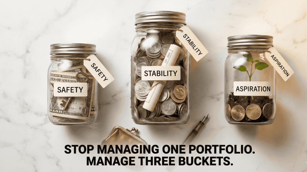 Why Investors Underperform the Funds They Invest In (And What to Do Instead) Three-bucket investment framework safety, stability, and aspiration buckets to stop investors from underperforming their own funds