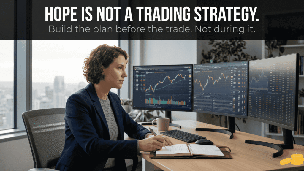 How Professional Traders Profit From Retail Trader Mistakes (And What You Can Do About It) Trader writing a trading plan showing stop loss strategy and risk management for retail traders