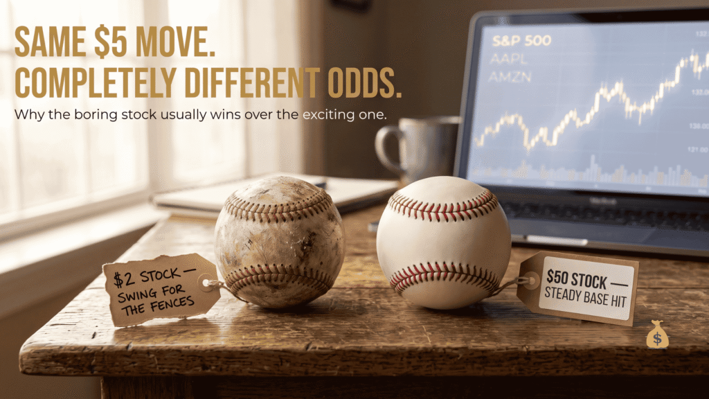 Trading on Margin: How It Works, the Real Risks, and Why Most Beginners Get Burned Two baseballs labeled $2 stock and $50 stock representing home run versus base hit investing strategies and their different odds