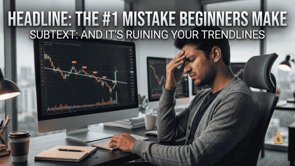 Frustrated trader looking at a chart with an incorrectly drawn trendline