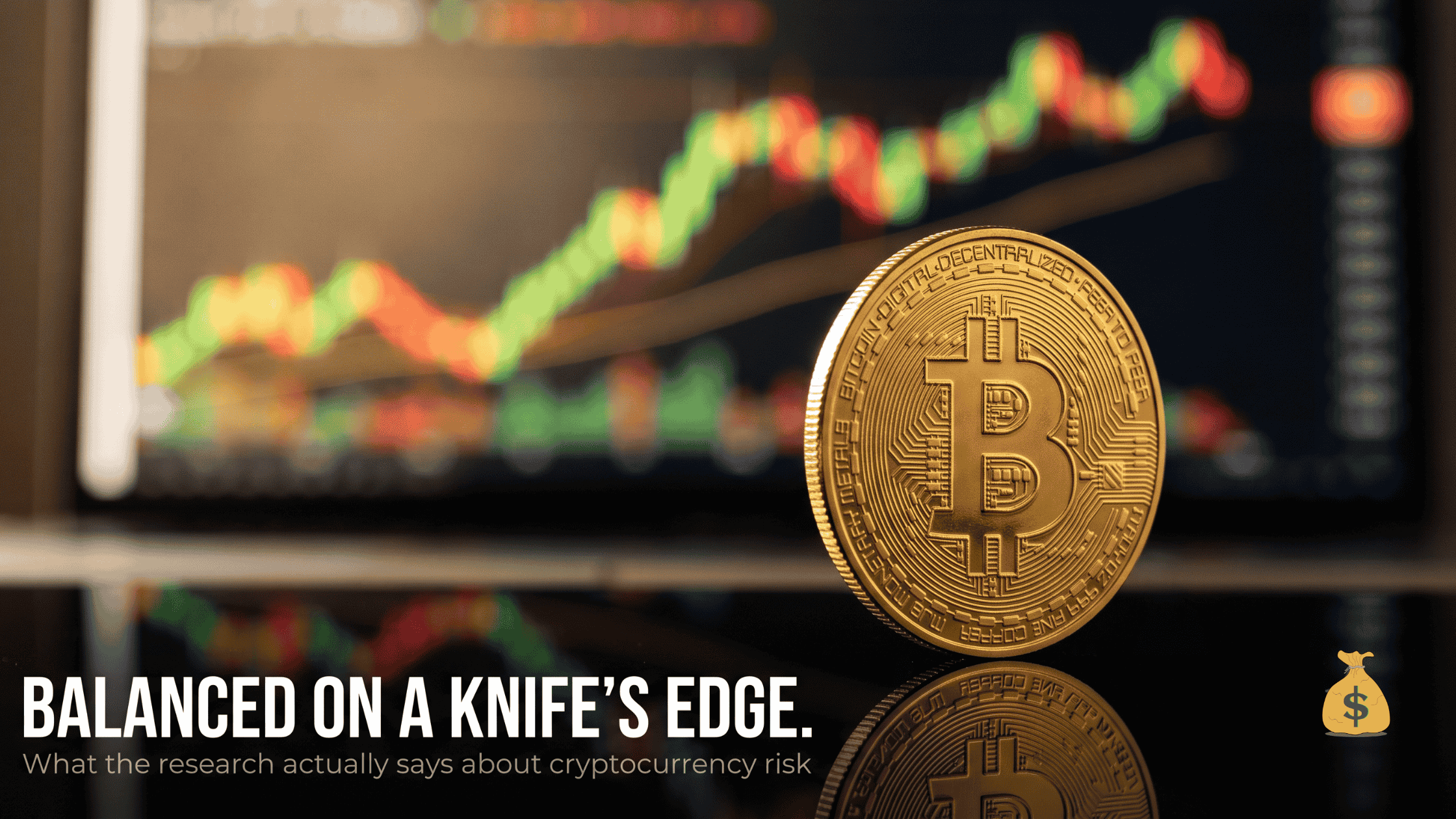 is cryptocurrency worth investing in — gold Bitcoin coin balanced on edge with price chart glowing in background