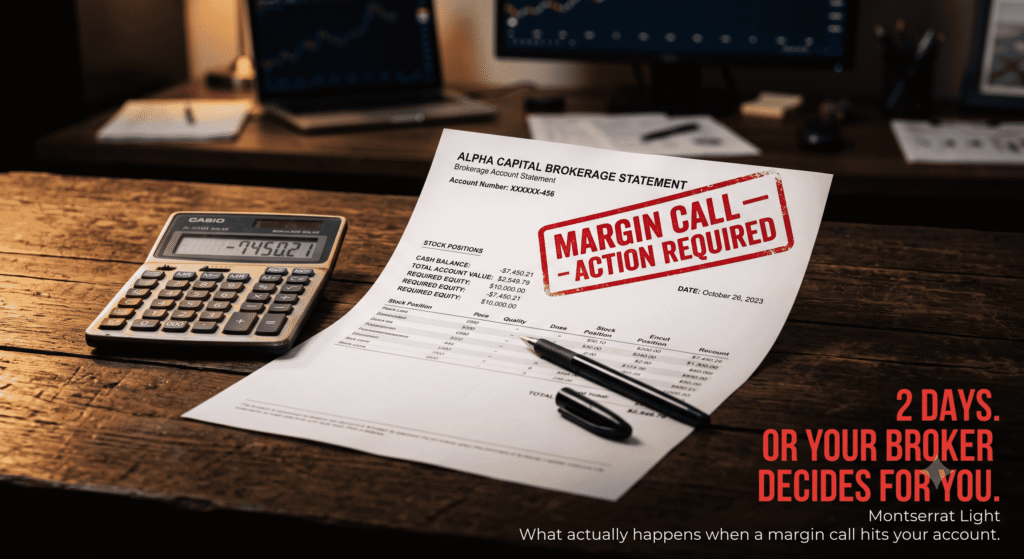 Trading on Margin: How It Works, the Real Risks, and Why Most Beginners Get Burned Margin call notice on brokerage account statement with calculator showing negative balance the risk of trading on margin