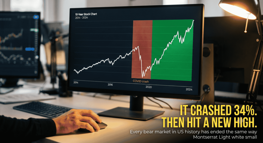 What Is the Stock Market and How Does It Work? A Beginner's Guide Stock market chart on monitor showing sharp crash and full recovery to new highs, illustrating how bull and bear markets work